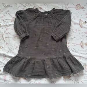 H&M Toddler Girl 3T Muslin Dress Grey Floral Gauze Boho Prairie